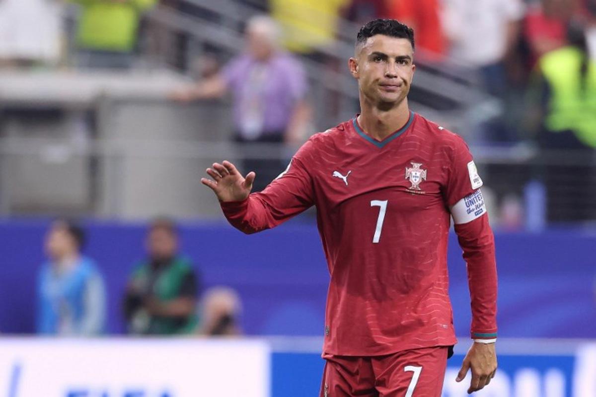 Portugal's forward #07 Cristiano Ronaldo reacts after losing the 2026 World Cup round of 16 football match between Portugal and Spain at the Dallas Stadium in Arlington on July 6, 2026. Thomas COEX / AFP