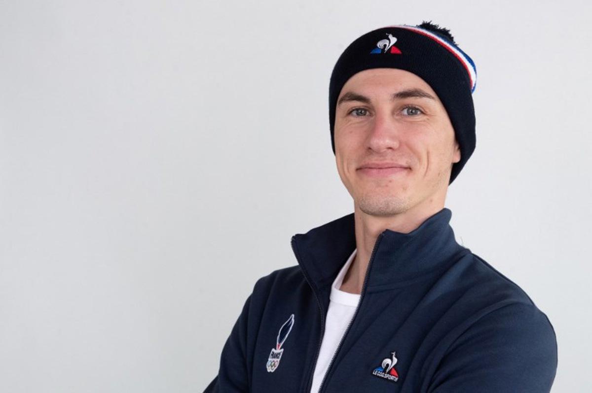 French Olympic speed skating and short-track team member Timothy Loubineaud poses during the team's presentation for the Beijing 2022 Olympic and Paralympic Winter Games at Romilly-sur-Seine, eastern France on October 4, 2021. Geoffroy VAN DER HASSELT / AFP
