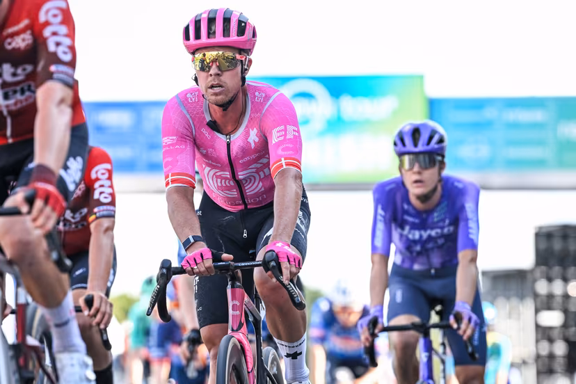 Danish Kasper Asgreen of EF Education-EasyPost crosses the finish line at stage two of the 'Renewi Tour' multi-stage cycling race, from Blankenberge to Ardooie (191,3 km) on Thursday 20 August 2026. The five-day race takes place from 19 to 23/08. BELGA PHOTO DAVID PINTENS