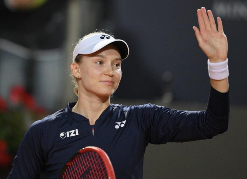 Kazakhstan's Elena Rybakina celebrates after winning against Czech Republic's Karolina Pliskova during the ATP Rome Open tennis tournament at Foro Italico in Rome on May 11, 2026. Tiziana FABI / AFP