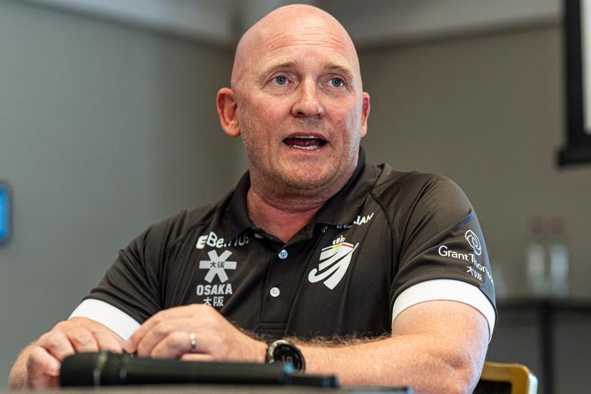 Belgium's head coach Adam Commens pictured during a press conference of the Belgian national teams Red Lions and Red Panthers for the upcoming 2026 Hockey World Cup, Wednesday 12 August 2026, in Genval. The 2026 edition of the Hockey World Cup takes place in Belgium and The Netherlands from August 15 to August 30. BELGA PHOTO EMILE WINDAL