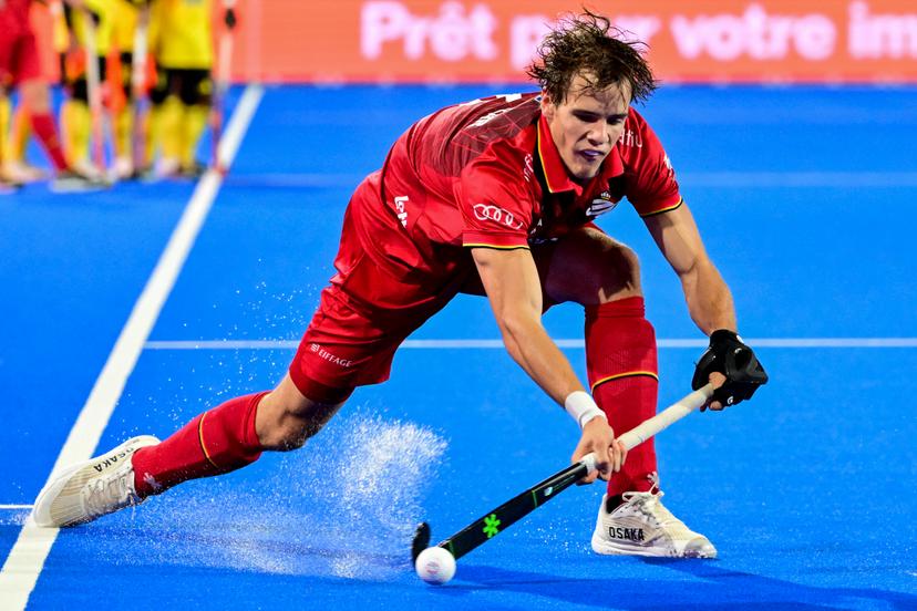Belgium's Lucas Balthazar pictured during a hockey game between Belgian Lions and Malaysia, the third (out of three) matches during the group stage of the men's 2026 Hockey World Cup, Wednesday 19 August 2026 in Wavre. The 2026 edition of the Hockey World Cup takes place in Belgium and The Netherlands from August 15 to August 30. BELGA PHOTO DIRK WAEM