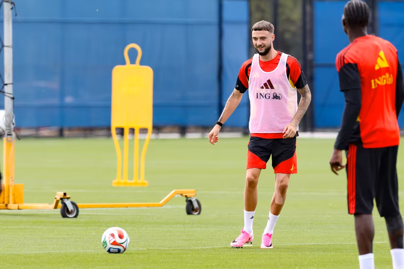 Belgium's Zeno Debast pictured during a training session of Belgian national soccer team Red Devils, on Thursday 02 July 2026 in their base camp, home of the Seattle Sounders, Renton, Seattle, USA. The Rode Duivels - Diables Rouges qualified for the knockout stage of the 2026 FIFA World Cup, where they'll meet USA in the round of 16 on July 7th. BELGA PHOTO BRUNO FAHY