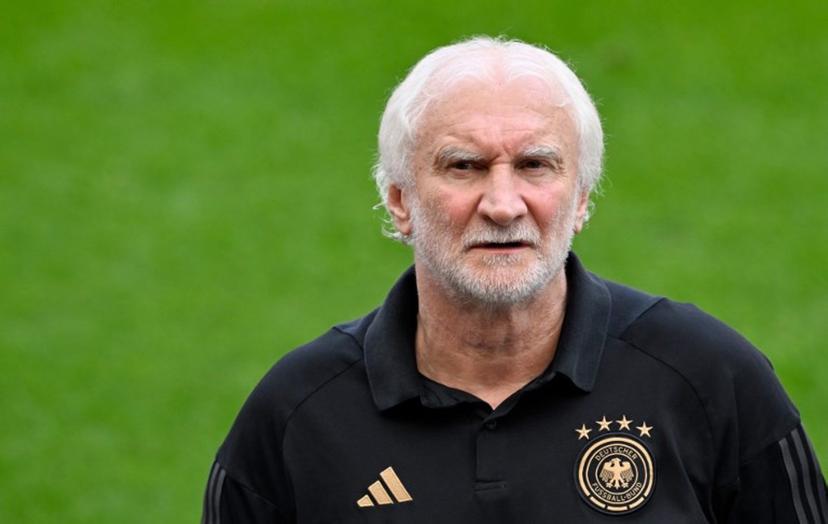 German football legend Rudi Voeller, manager of the German Football Federation (DFB), attends a training of Germany's football team on September 6, 2025 in Cologne, western Germany, on the eve of the 2026 World Cup qualifiers Europe zone group A football match between Germany and Northern Ireland. INA FASSBENDER / AFP