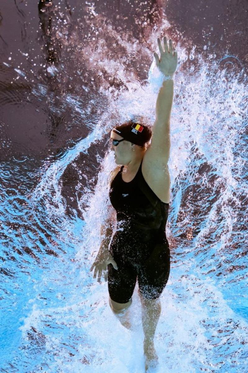 Belgium's swimmer Camille Henveaux competes in a heat of the women's 400m freestyle swimming event during the 2025 World Aquatics Championships in Singapore on July 27, 2025. François-Xavier MARIT / AFP