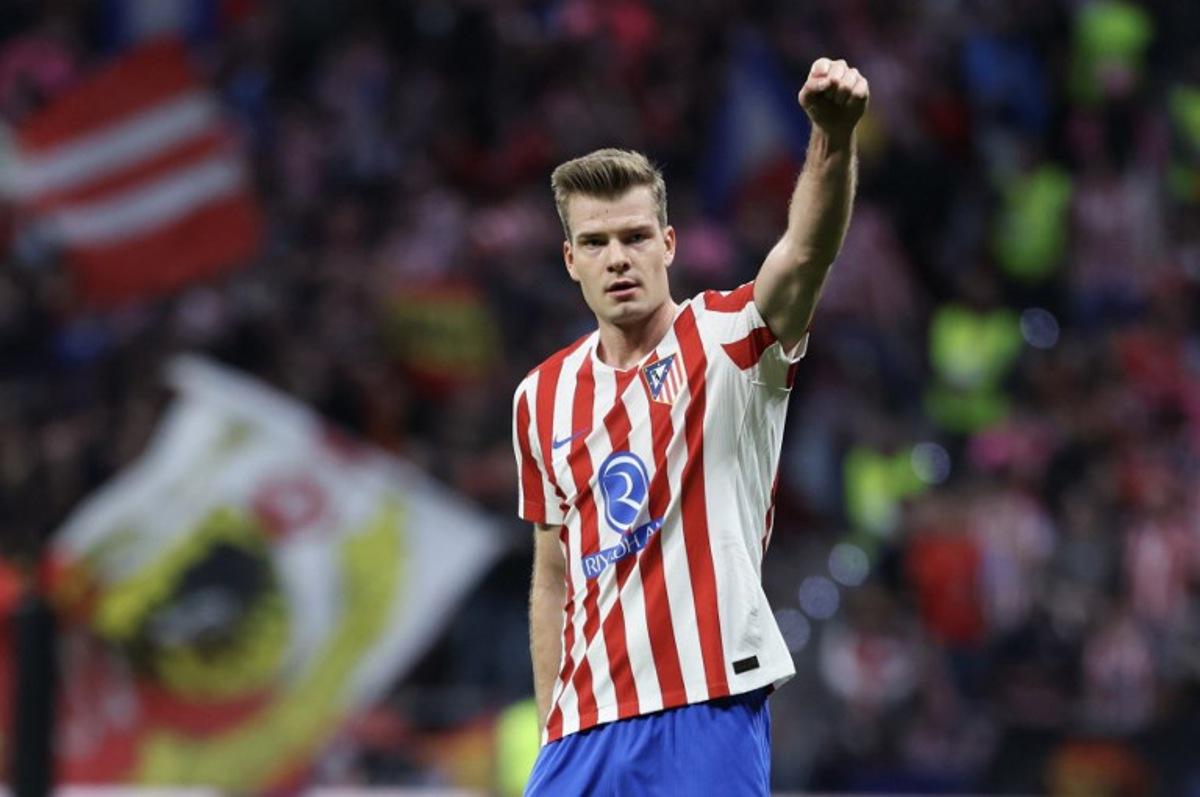 Atletico Madrid's Norwegian forward #09 Alexander Sorloth celebrates scoring their first goal during the UEFA Champions League knockout round play-off second leg football match between Club Atletico de Madrid and Club Brugge KV at Metropolitano Stadium in Madrid on February 24, 2026. Thomas COEX / AFP