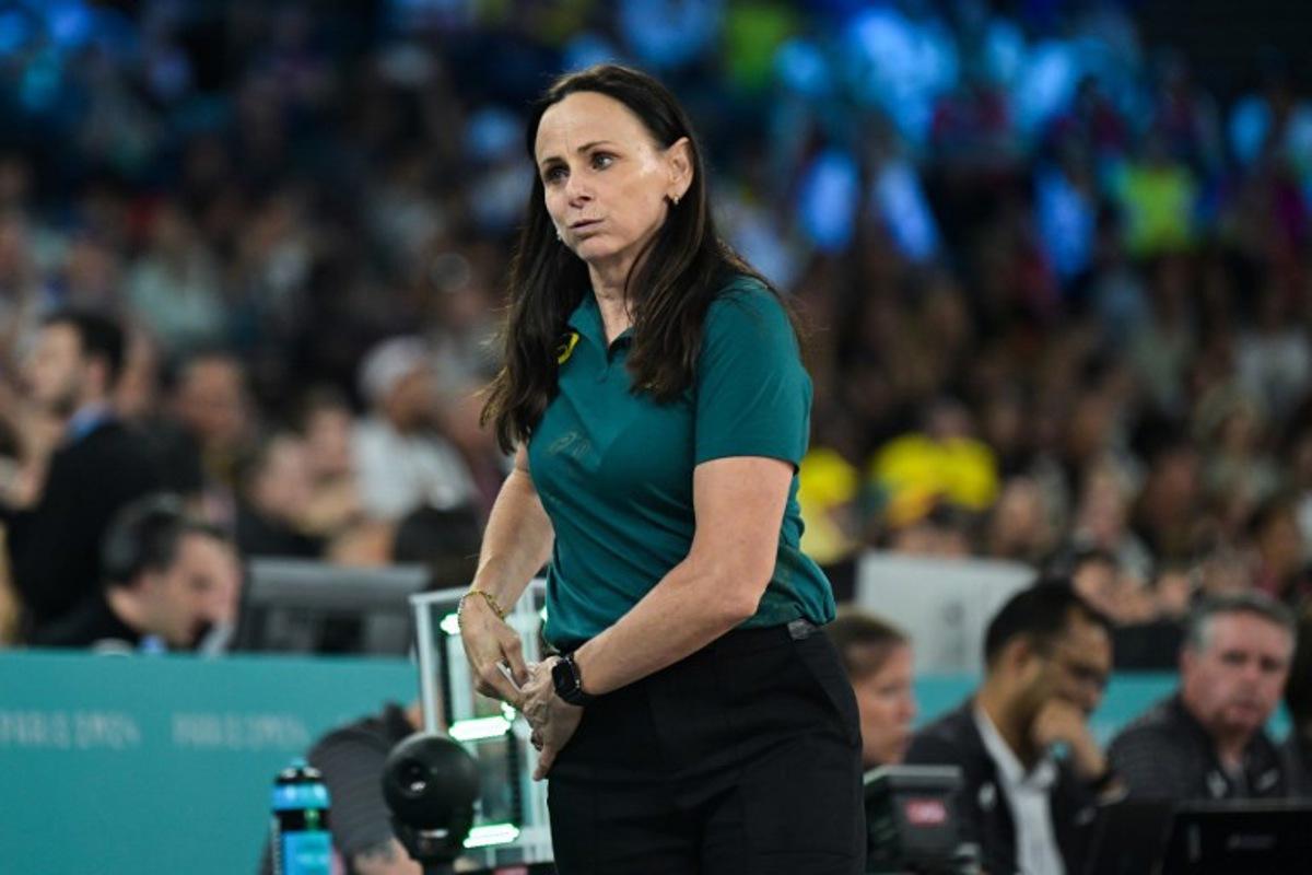 Australia's coach Sandy Brondello reacts in the women's Bronze Medal basketball match between Belgium and Australia during the Paris 2024 Olympic Games at the Bercy Arena in Paris on August 11, 2024. Damien MEYER / AFP