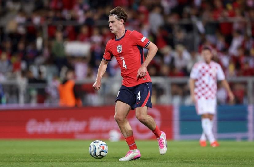 England's midfielder #4 Alex Scott controls the ball during the UEFA Nations League, league A day 3: Group 3, football match between Croatia and England at the Stadion HNK Rijeka stadium in Rijeka, Croatia, on October 3, 2026. MARKO PERKOV / AFP