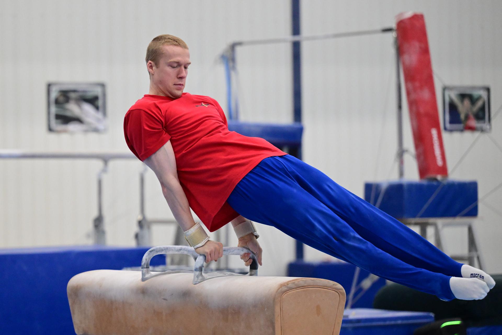 Belgian gymnast Kilan Van der Aa pictured during a training session of Belgium's artistic gymnastics team, Wednesday 7 October 2026, in Gent, ahead of the Worlds Championships in Rotterdam from 17 to 25 October 2026. BELGA PHOTO DIRK WAEM
