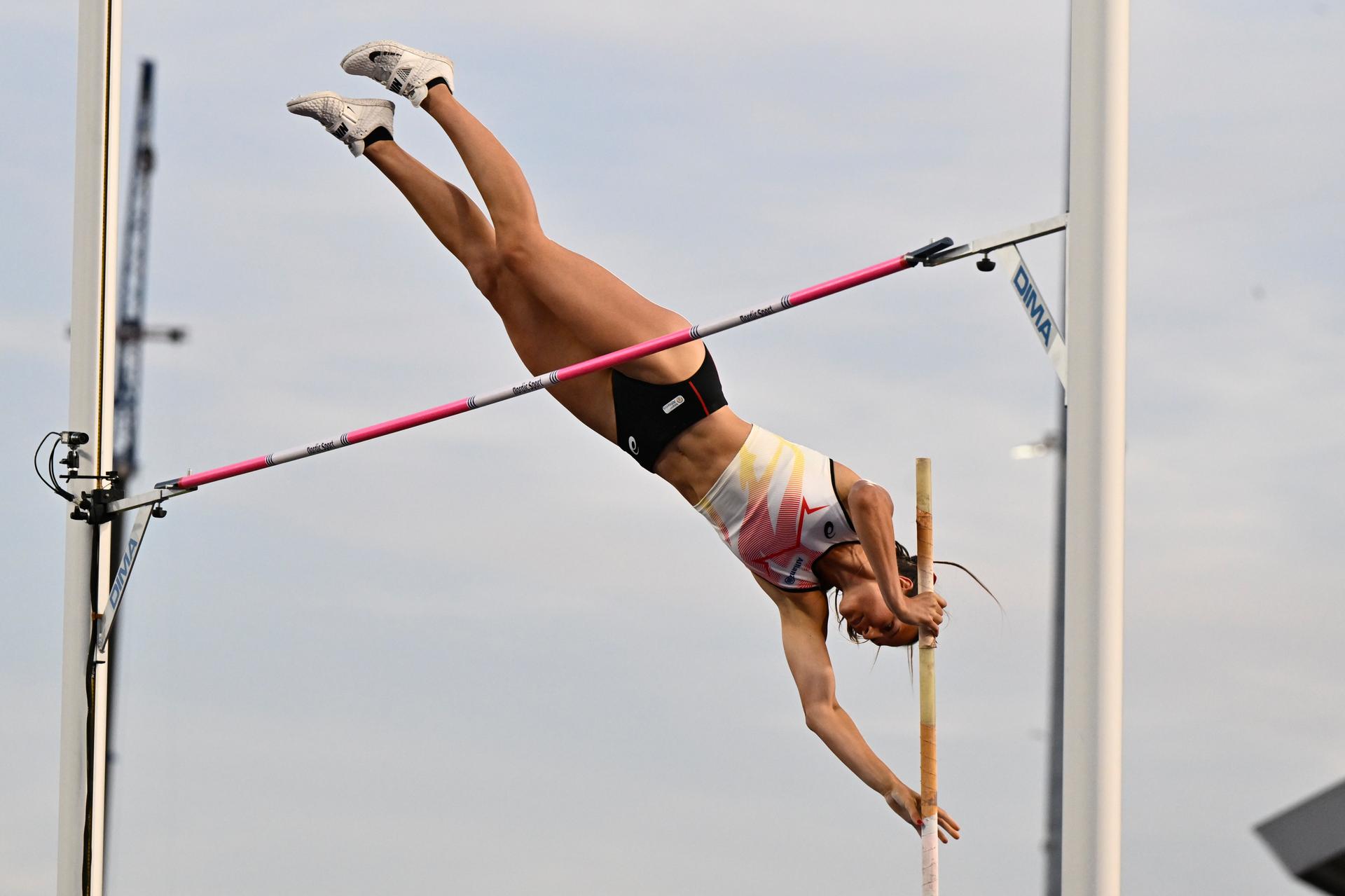 Belgian Elien Vekemans pictured in action during the women's pole vault event on the second day of the European Athletics Championships (August 10-18) in Birmingham, United Kingdom, on Tuesday 11 August 2026. BELGA PHOTO ERIC LALMAND