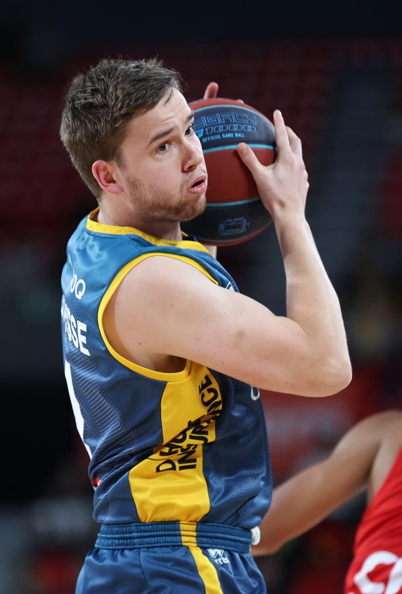 Oostende's Simon Buysse pictured during a basketball match between Spirou Charleroi and BC Oostende, Friday 23 October 2026 in Charleroi, on day 4 of the 'BNXT League' Belgian and Dutch first division basket championship. BELGA PHOTO VIRGINIE LEFOUR