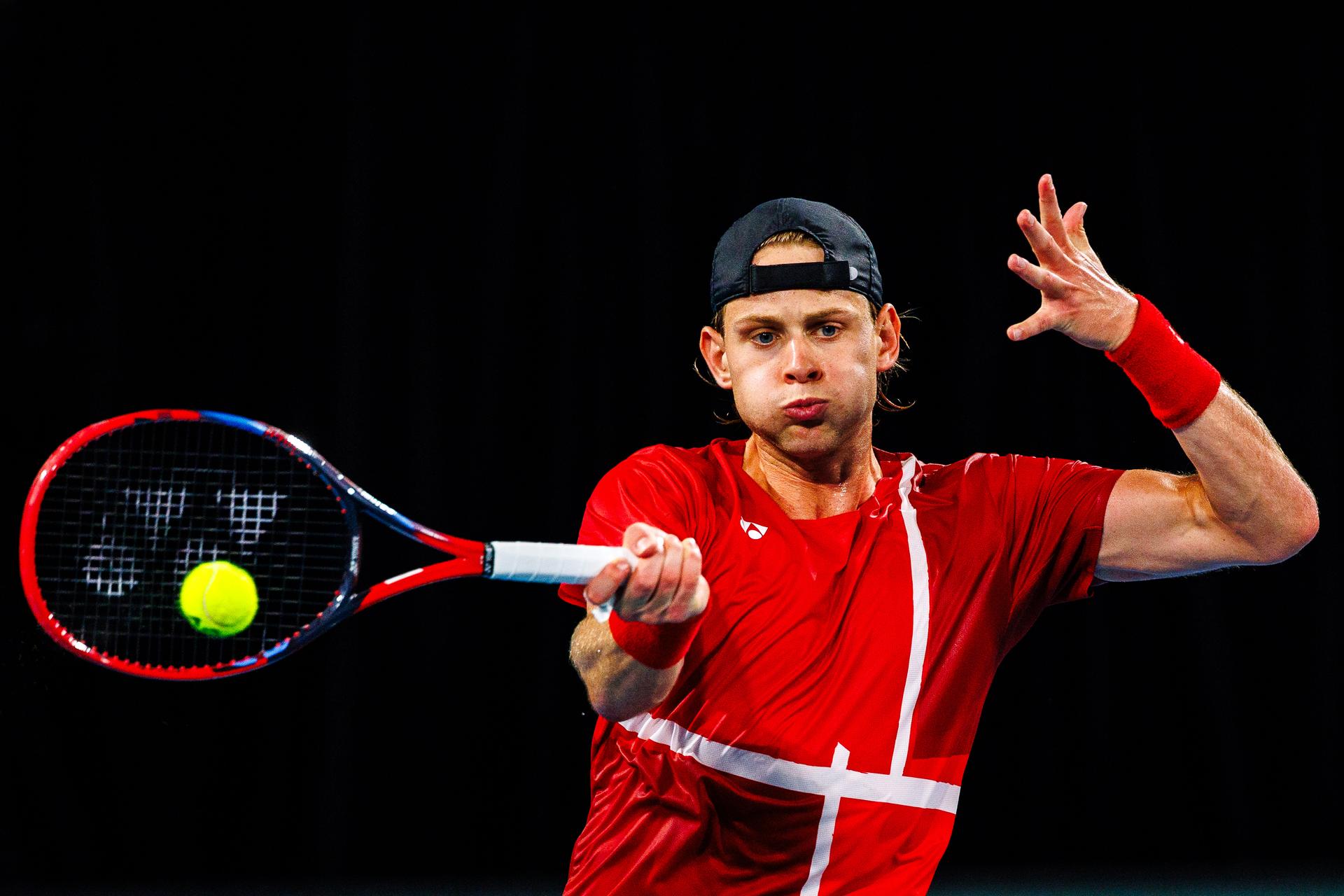 Belgian Zizou Bergs pictured in action duringa a tennis match between Belgian Bergs and Australian De Minaur, during the qualifier of the Davis Cup, Sunday 14 September 2025, in Sydney, Australia. Belgium and Australia will compete this weekend in the second round of the Davis Cup qualifiers. BELGA PHOTO PATRICK HAMILTON