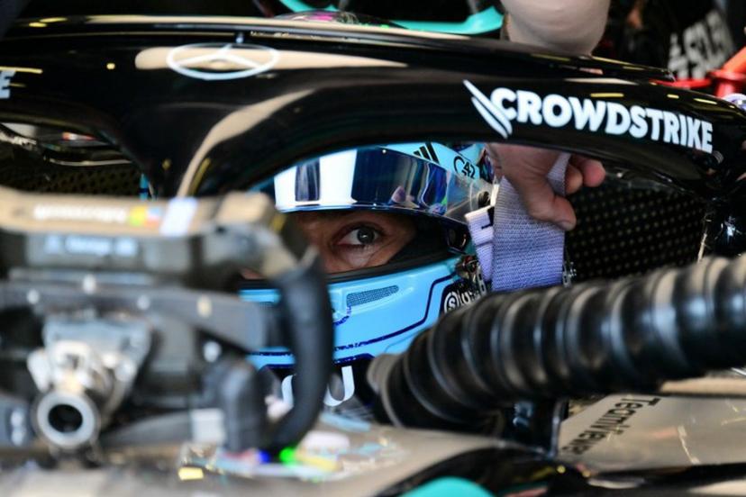 Mercedes' British driver George Russell gets ready for the first practice session ahead of the Formula One Azerbaijan Grand Prix at the Baku City Circuit in Baku on September 24, 2026. Andrej ISAKOVIC / AFP