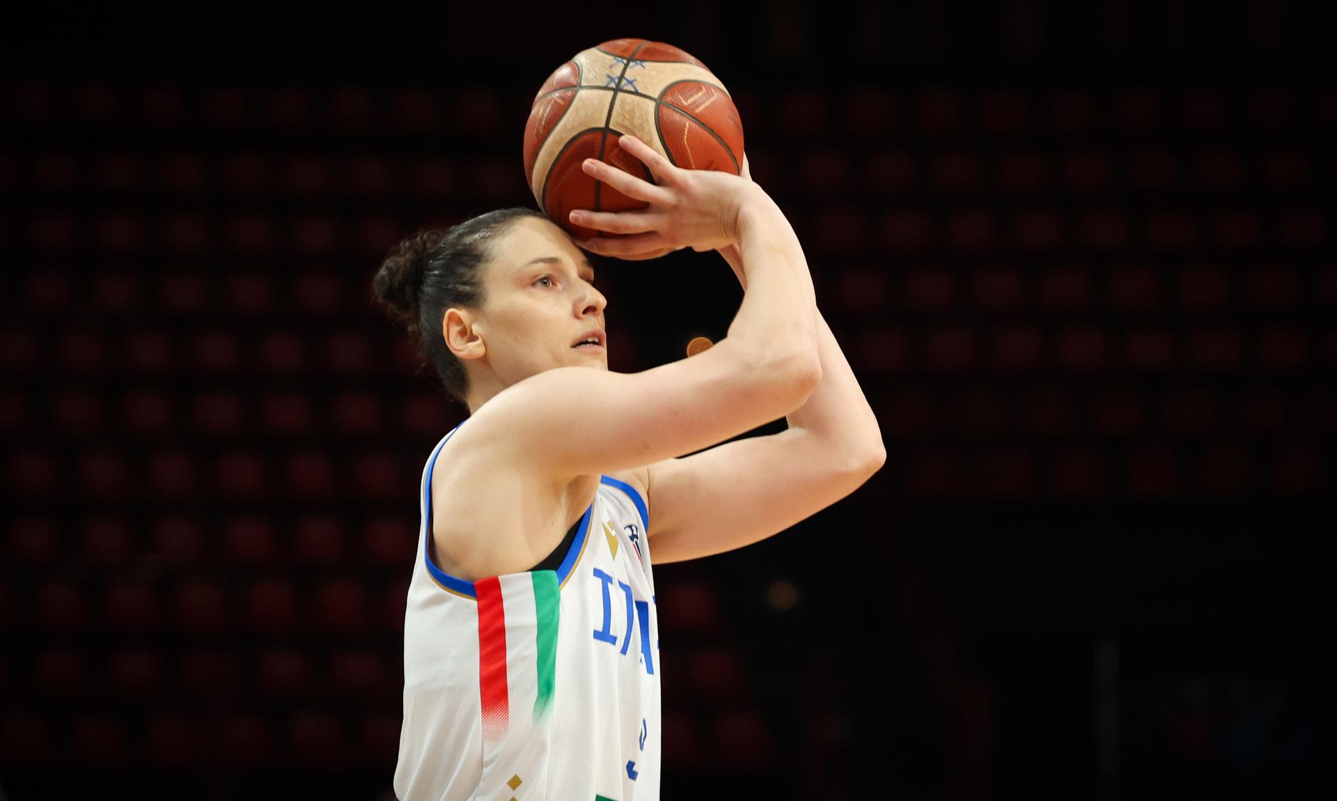 Italian Cecilia Zandalasini pictured in action during a basketball match between Italy and Turkey, in the quarterfinals of the FIBA Women's EuroBasket tournament, Tuesday 24 June 2025 in Piraeus, Greece. BELGA PHOTO VIRGINIE LEFOUR