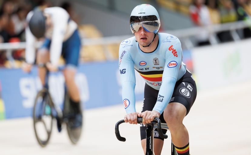 Belgian Lowie Nulens pictured in action during the Men's Keirin event at the UCI Track Cycling World Championships in Shanghai, China on Thursday 15 October 2026. The worlds are taking place from 14 to 18 October 2026. BELGA PHOTO BENOIT DOPPAGNE