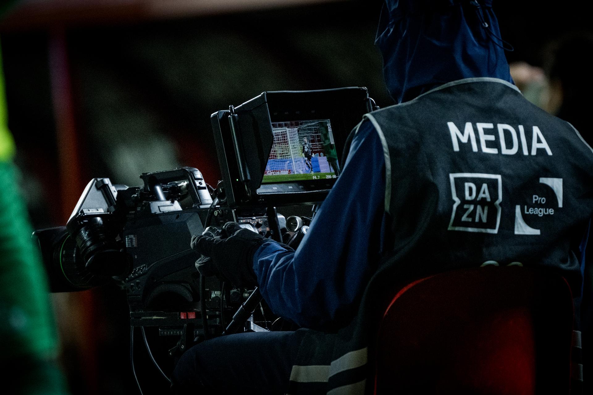 A camera of DAZN pictured during a soccer game between Royal Antwerp FC and RAAL La Louviere, in the 1/4 final of the Croky Cup Belgian cup, Tuesday 13 January 2026 in Antwerp. BELGA PHOTO JASPER JACOBS