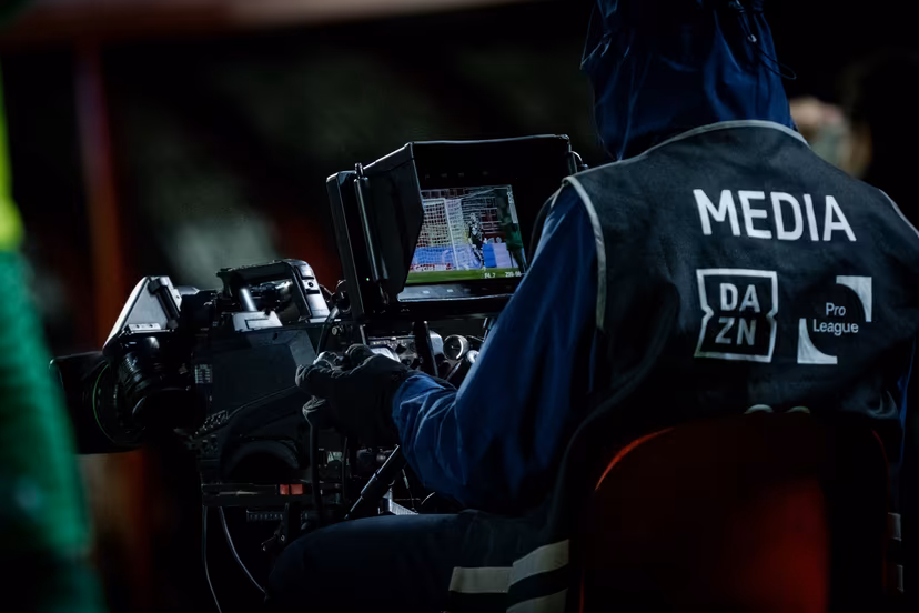 A camera of DAZN pictured during a soccer game between Royal Antwerp FC and RAAL La Louviere, in the 1/4 final of the Croky Cup Belgian cup, Tuesday 13 January 2026 in Antwerp. BELGA PHOTO JASPER JACOBS