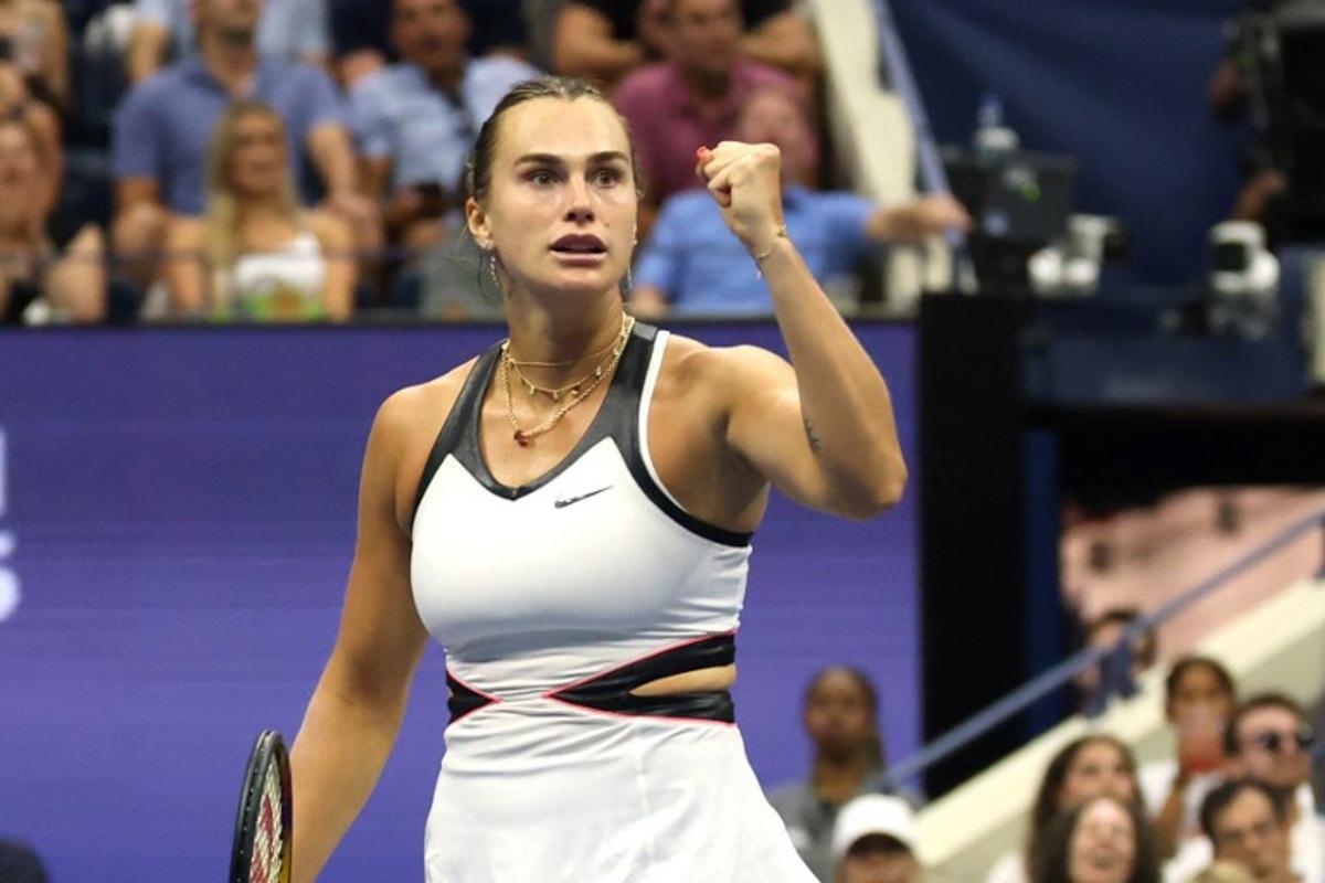 Belarus's Aryna Sabalenka celebrates during her women's singles final tennis match against USA's Amanda Anisimova on day fourteen of the US Open tennis tournament at the USTA Billie Jean King National Tennis Center in New York City, on September 6, 2025. Timothy A. CLARY / AFP