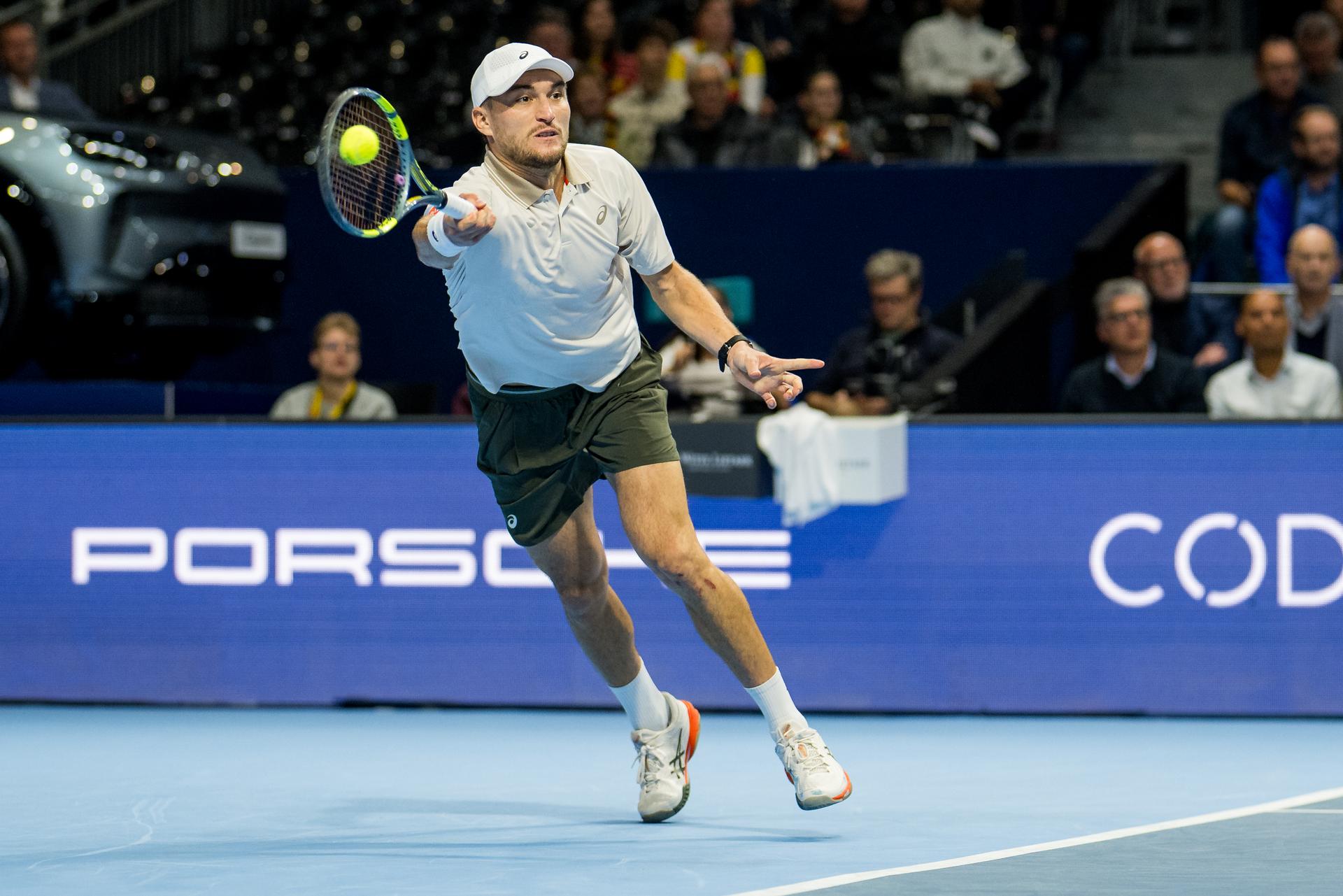 Raphael Collignon of Belgium pictured in action during the European Open ATP tennis tournament in Brussels, on Thursday 22 October. This year's edition of the tournament is taking place from 17 to 25 October BELGA PHOTO JASPER JACOBS