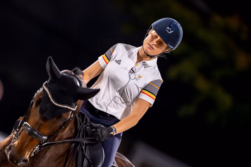 Lara de Liedekerke-Meier and her horse Alpaga d'Arville pictured during a training session the 'Tokyo 2020 Olympic Games' in Tokyo, Japan on Monday 26 July 2021. The postponed 2020 Summer Olympics are taking place from 23 July to 8 August 2021. BELGA PHOTO DIRK CAREMANS
