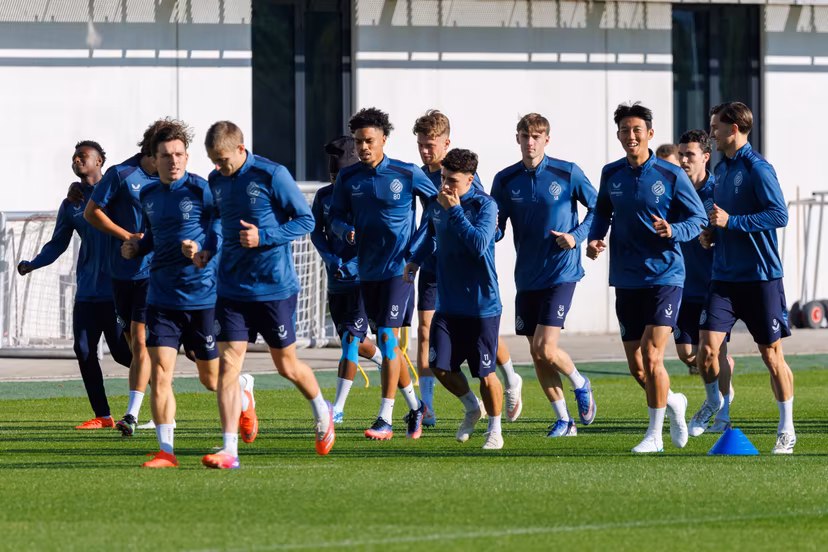 Club's players pictured in action during a training session of Belgian soccer team Club Brugge KV, Monday 12 October 2026 in Knokke-Heist. Club is preparing for the the UEFA Champions League league phase game against Italian Inter Milan. BELGA PHOTO KURT DESPLENTER