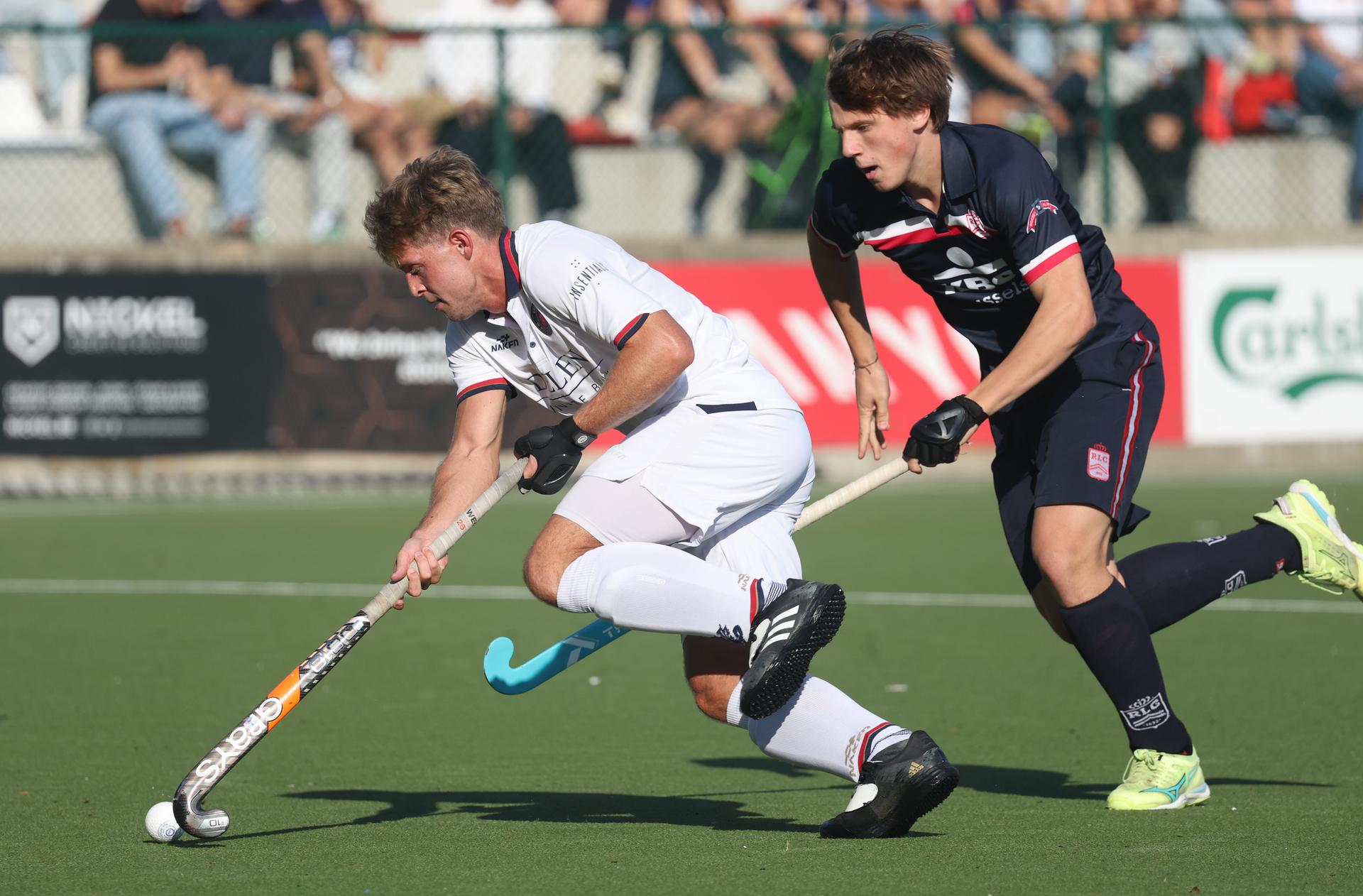 Dragon's Victor Wegnez fights for the ball during a hockey game between Royal Leopold Club and KHC Dragons on Sunday 4 October 2026 in Brussels, on day 4 of the Belgian first division hockey championship. BELGA PHOTO VIRGINIE LEFOUR