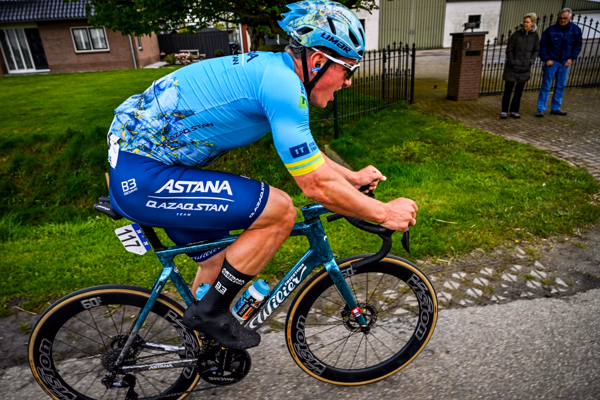 Russian Gleb Syritsa of Astana Qazaqstan pictured in action during the men's race of the 112th edition of the 'Scheldeprijs' one day cycling event, 205,3 km from Terneuzen, the Netherlands to Schoten, Belgium on Wednesday 03 April 2024. BELGA PHOTO TOM GOYVAERTS