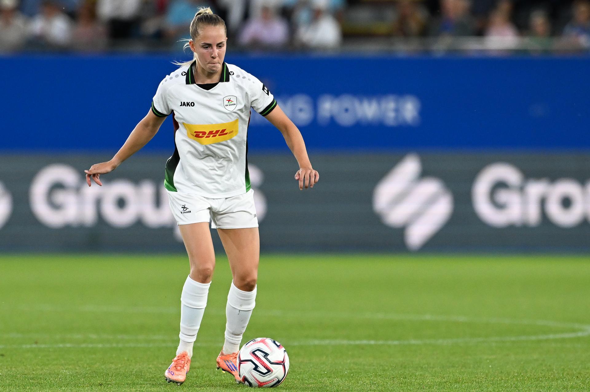 OHL's Saar Janssen is pictured in action during a game between Oud-Heverlee Leuven Women and Poland women team Czarni Sosnowiec, Wednesday 2 September 2026 in Leuven, a return leg in the third round qualification game in the UEFA Women's Champions League. OHL Women won 1-4 the first leg. BELGA PHOTO JILL DELSAUX