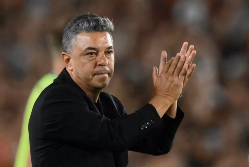 River Plate's head coach Marcelo Gallardo applauds the fans at the end of the Argentine Professional Football League 2026 Apertura Tournament match between River Plate and Banfield at the Mas Monumental Stadium in Buenos Aires on February 26, 2026. Luis ROBAYO / AFP