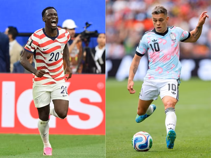 (COMBO) This combination of pictures created on July 05, 2026 shows US forward #20 Folarin Balogun at the Los Angeles Stadium in Inglewood on June 12, 2026nand Belgium's #10 Leandro Trossard #10 of Belgium controls the ball at Seattle Stadium on July 01, 2026 in Seattle, Washington during the FIFA World Cup 2026 football tournament. USA will face Belgium in their round of 16 World Cup 2026 match on July 6, 2026 in Seattle. ALEX GRIMM, Frederic J. BROWN / AFP / GETTY IMAGES NORTH AMERICA