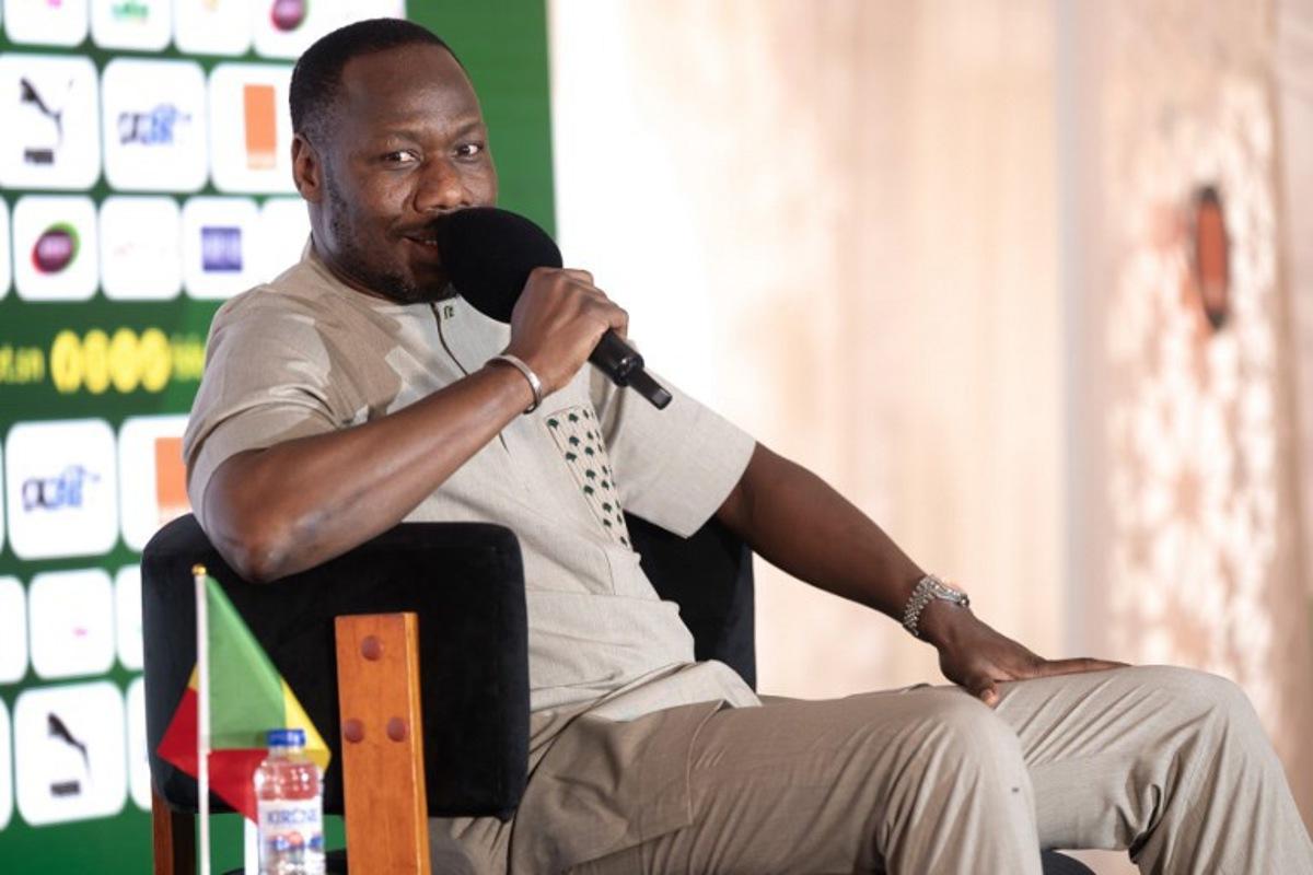 Senegal's coach Pape Thiaw speaks during the unveiling of Senegal's 2026 FIFA World Cup squad in Dakar on May 21, 2026. SEYLLOU / AFP