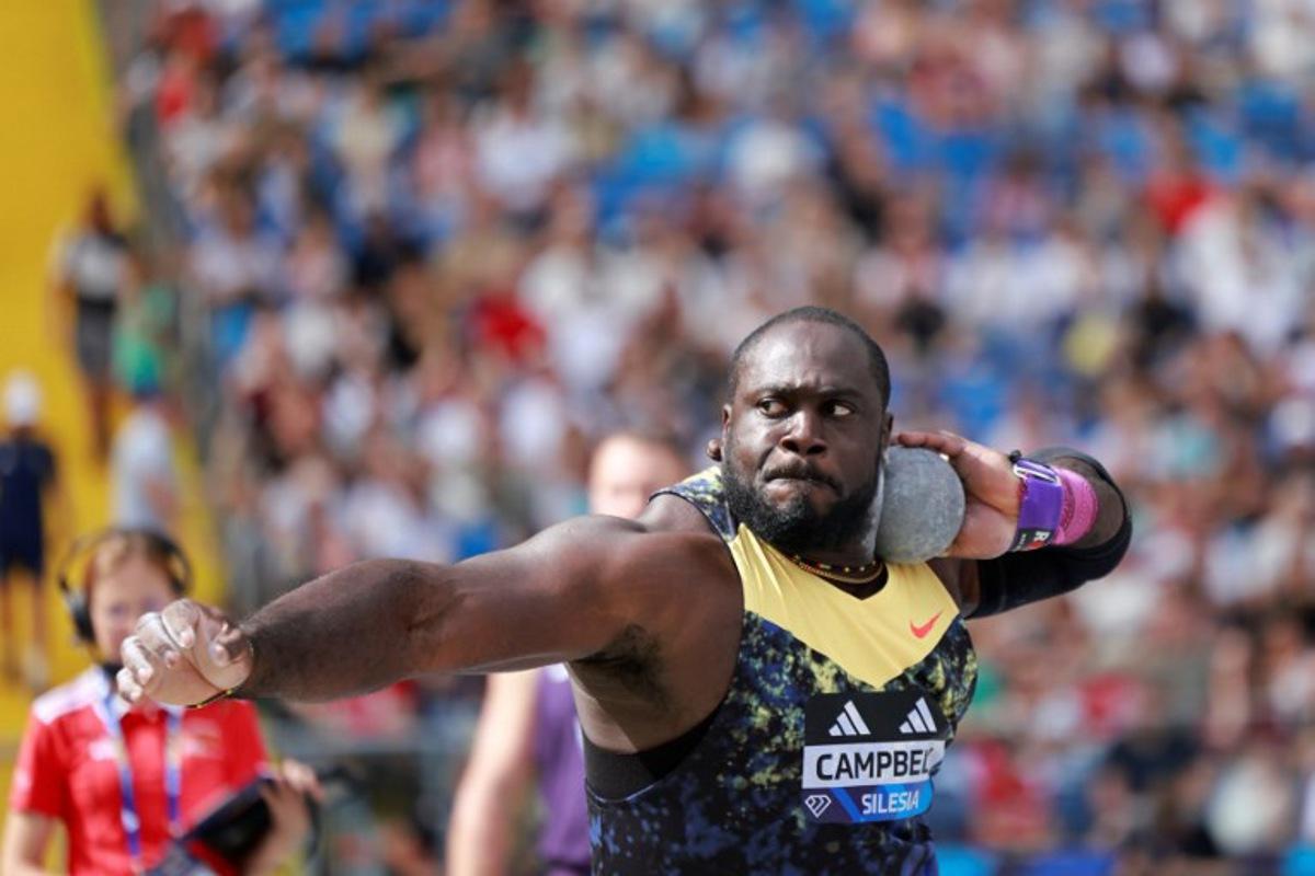 Jamaica's Rajindra Campbell competes in the men's shot put event of the Silesia Diamond League athletics meeting in Katowice, Poland, on August 23, 2026. Wojtek RADWANSKI / AFP