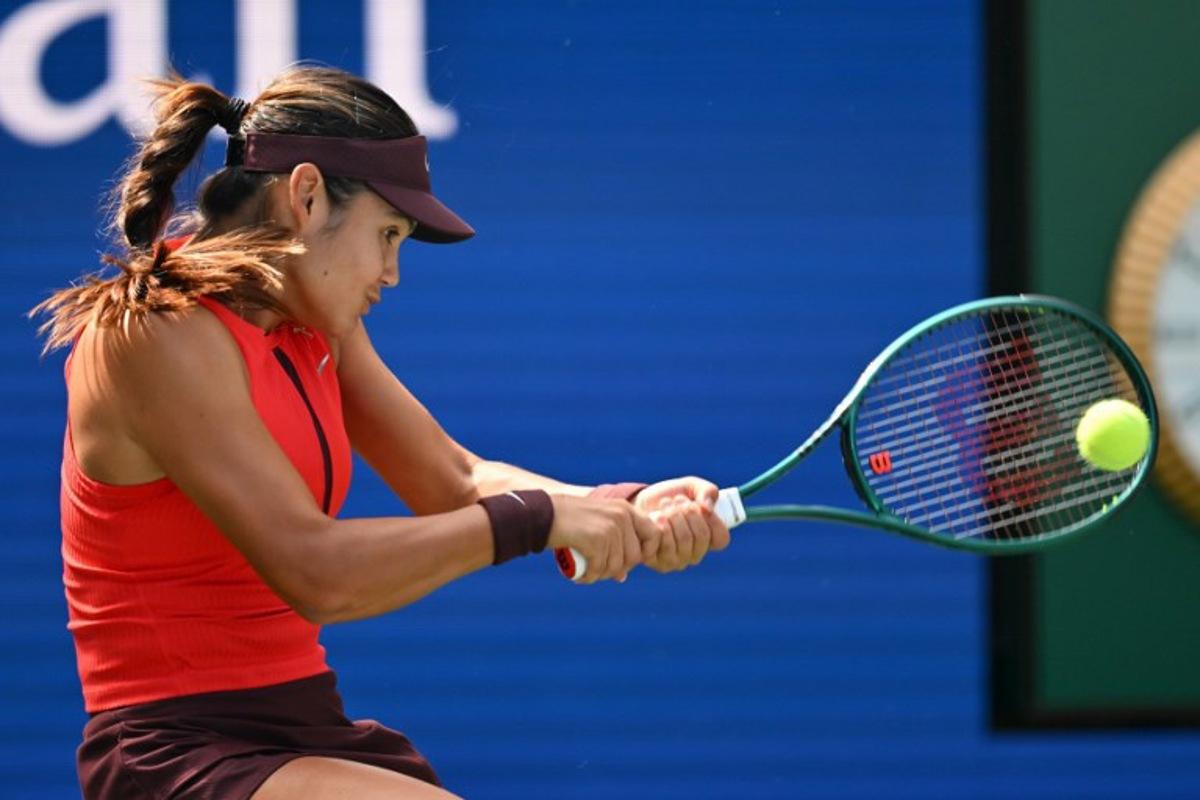 Britain's Emma Raducanu plays a return to Kazakhstan's Elena Rybakina during their women's singles third round tennis match on day six of the US Open tennis tournament at the USTA Billie Jean King National Tennis Center in New York City, on August 29, 2025. ANGELA WEISS / AFP