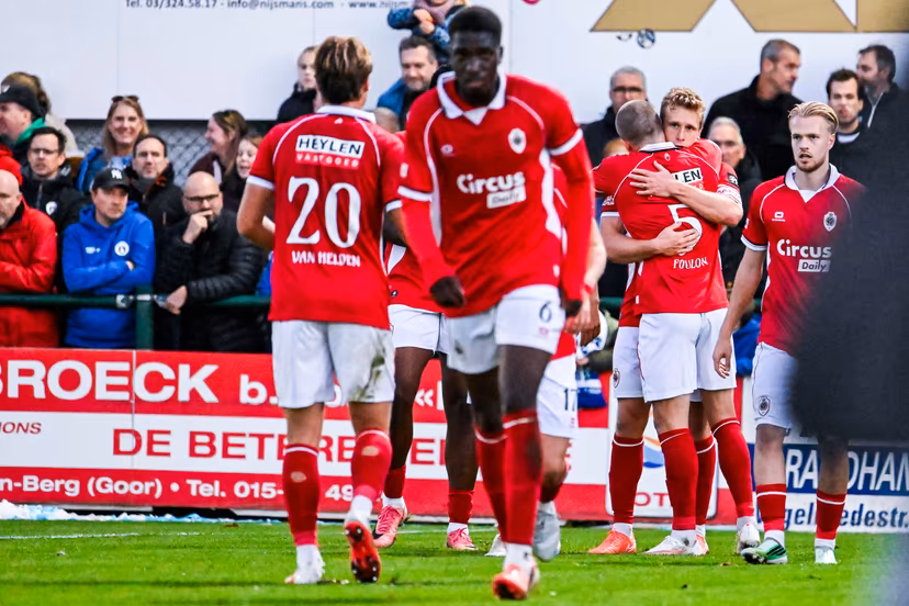 Thibo Somers of Antwerp FC celebrates after scoring during a soccer match between KSK Heist and Royal Antwerp FC, Saturday 17 October 2026 in Heist-op-den-Berg, a game in the 1/16 final of the Croky Cup Belgian cup competition. BELGA PHOTO TOM GOYVAERTS