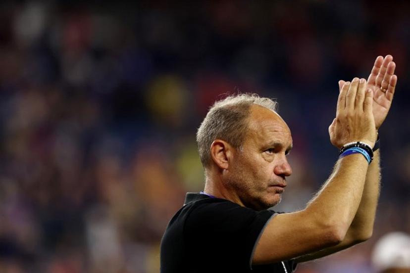 Haiti's French head coach Sebastien Migne acknowledges the crowd after losing the 2026 World Cup Group C football match between Haiti and Scotland at the Boston Stadium in Foxborough on June 13, 2026. FRANCK FIFE / AFP