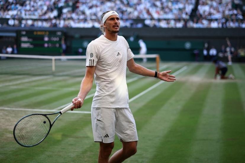 Germany's Alexander Zverev reacts against Italy's Jannik Sinner during their men's singles final tennis match on the fourteenth day of the 2026 Wimbledon Championships at The All England Lawn Tennis and Croquet Club in Wimbledon, southwest London, on July 12, 2026. HENRY NICHOLLS / AFP