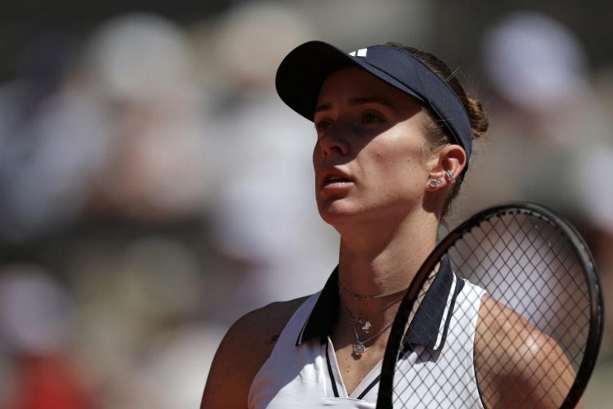 Ukraine's Elina Svitolina looks on as she plays against Spain's Kaitlin Quevedo during their women's singles match on day 4 of the French Open tennis tournament on Court Philippe-Chatrier at the Roland-Garros Complex in Paris on May 27, 2026. Thomas SAMSON / AFP