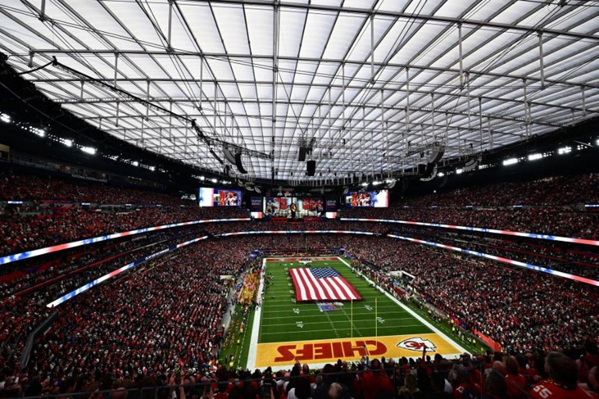 View of the stadium during Super Bowl LVIII between the Kansas City Chiefs and the San Francisco 49ers at Allegiant Stadium in Las Vegas, Nevada, February 11, 2024. Patrick T. Fallon / AFP