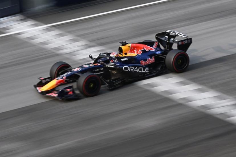 Red Bull Racing's Dutch driver Max Verstappen steers his car during the Formula One Bahrain Grand Prix in Sepang on October 4, 2026. JADE GAO / AFP