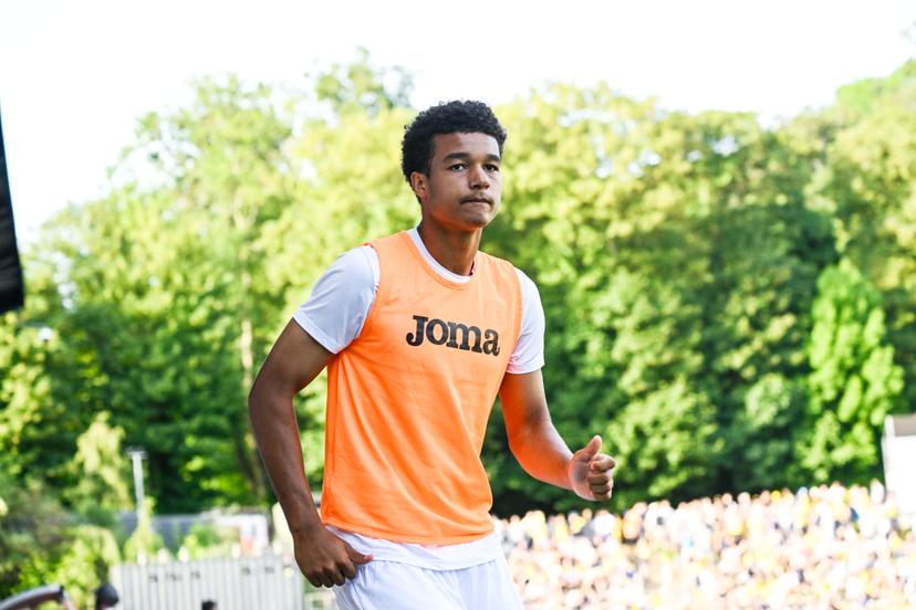 Adjani Mujangi Bia pictured during a soccer match between Royale Union Saint-Gilloise and RSC Anderlecht, Sunday 24 May 2026 in Brussels, on the last day of the Champion's Play-offs of the 2025-2026 'Jupiler Pro League' first division of the Belgian championship. BELGA PHOTO TOM GOYVAERTS
