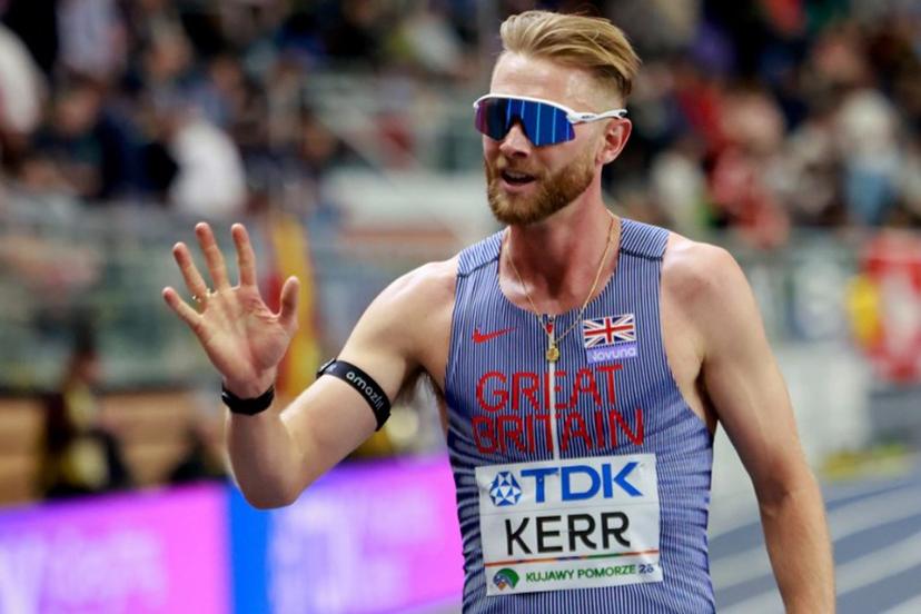 Britain's Josh Kerr celebrates winning the men's 3000m final during the World Athletics Indoor Championships Kujawy Pomorze 2026 in Torun, Poland on March 21, 2026. Wojtek RADWANSKI / AFP