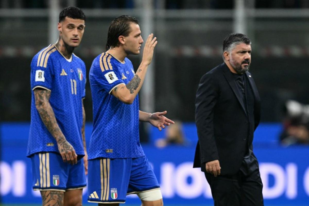 Italy's Gennaro Gattuso looks dejected after being defeated during the FIFA World Cup 2026 European qualification football match between Italy and Norway, at the San Siro Stadium, in Milan, on November 16, 2025. Stefano RELLANDINI / AFP