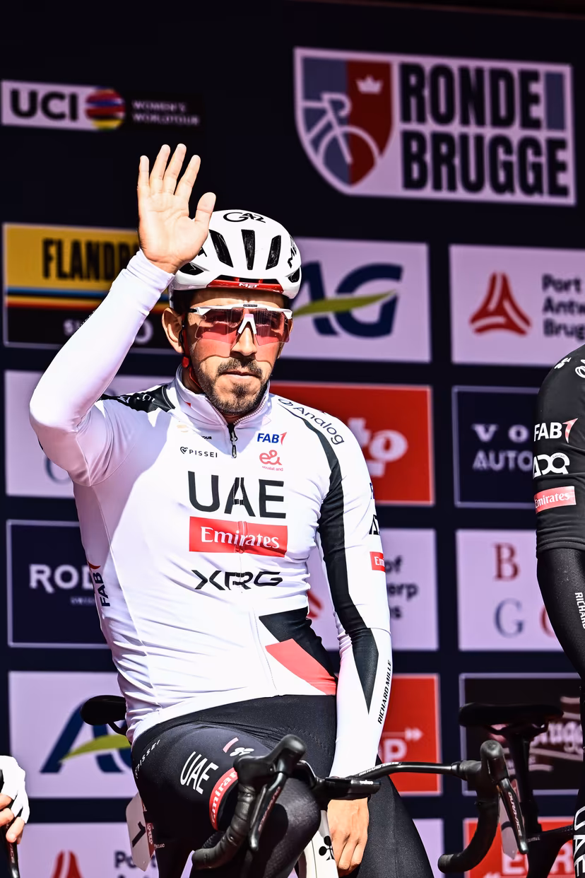 Colombian Juan Sebastian Molano of UAE Team Emirates-XRG pictured at the start of the 'Ronde van Brugge' men's elite one-day cycling race, 202,9 km from and to Brugge on Wednesday 25 March 2026. BELGA PHOTO MAARTEN STRAETEMANS