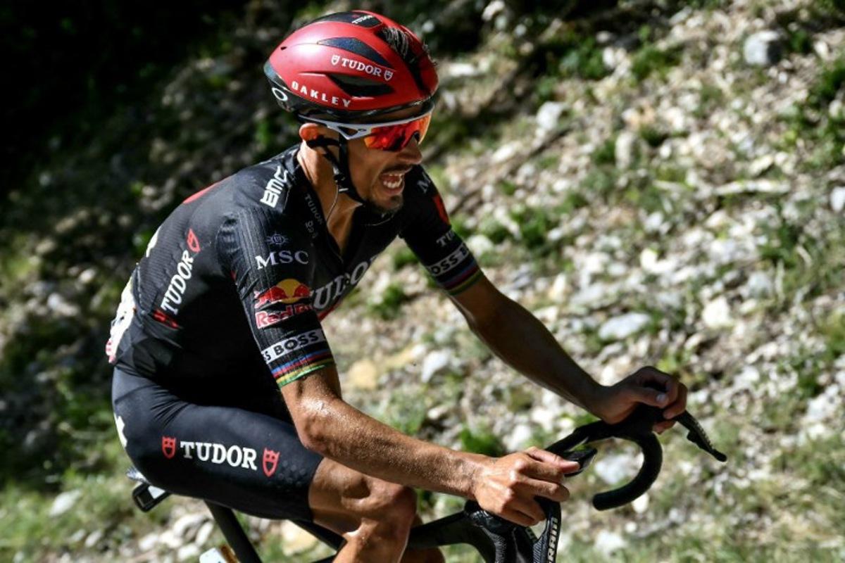 Tudor Pro Cycling Team's French rider Julian Alaphilippe cycles in the ascent of Mont Ventoux during the 16th stage of the 112th edition of the Tour de France cycling race, 171.5 km between Montpellier and Mont Ventoux, southern France, on July 22, 2025. Marco BERTORELLO / AFP