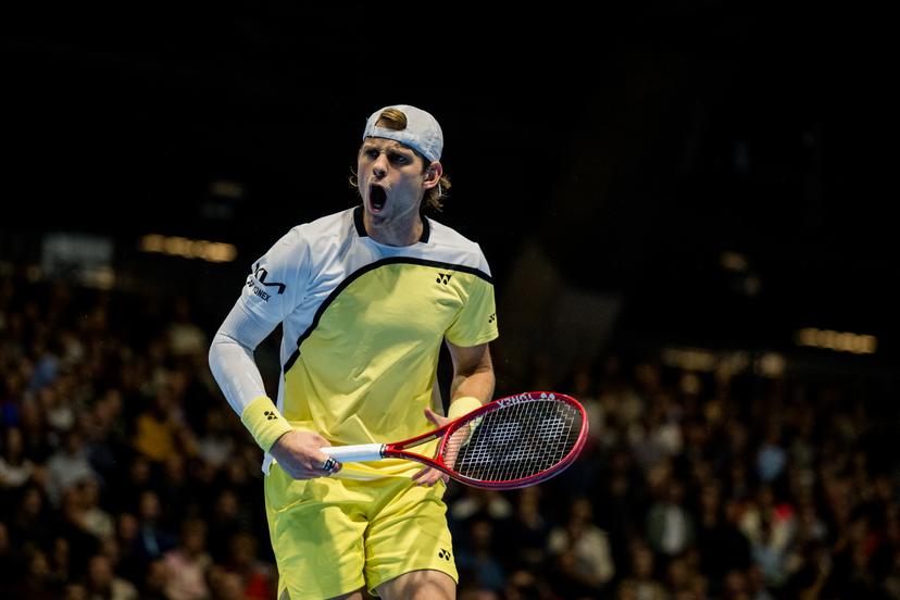Zizou Bergs of Belgium celebrates during the European Open ATP tennis tournament in Brussels, on Friday 23 October 2026. This year's edition of the tournament is taking place from 17 to 25 October BELGA PHOTO JASPER JACOBS
