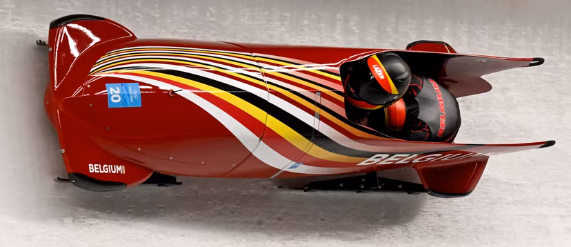 Belgian bobsleigh pilot An Vannieuwenhuyse and Belgian bobsleigh breaker Sara Aerts pictured in action during the second run in the 2-woman bobsleigh event, the Beijing 2022 Winter Olympics in Beijing, China, Friday 18 February 2022. The winter Olympics are taking place from 4 February to 20 February 2022. BELGA PHOTO LAURIE DIEFFEMBACQ