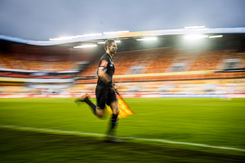 Illustration picture shows the assistant referee in action during a soccer game between KV Mechelen (1A first division) and RWDM (1B second division), Wednesday 03 February 2021 in Mechelen, in the 1/16 finals of the 'Croky Cup' Belgian cup. BELGA PHOTO JASPER JACOBS