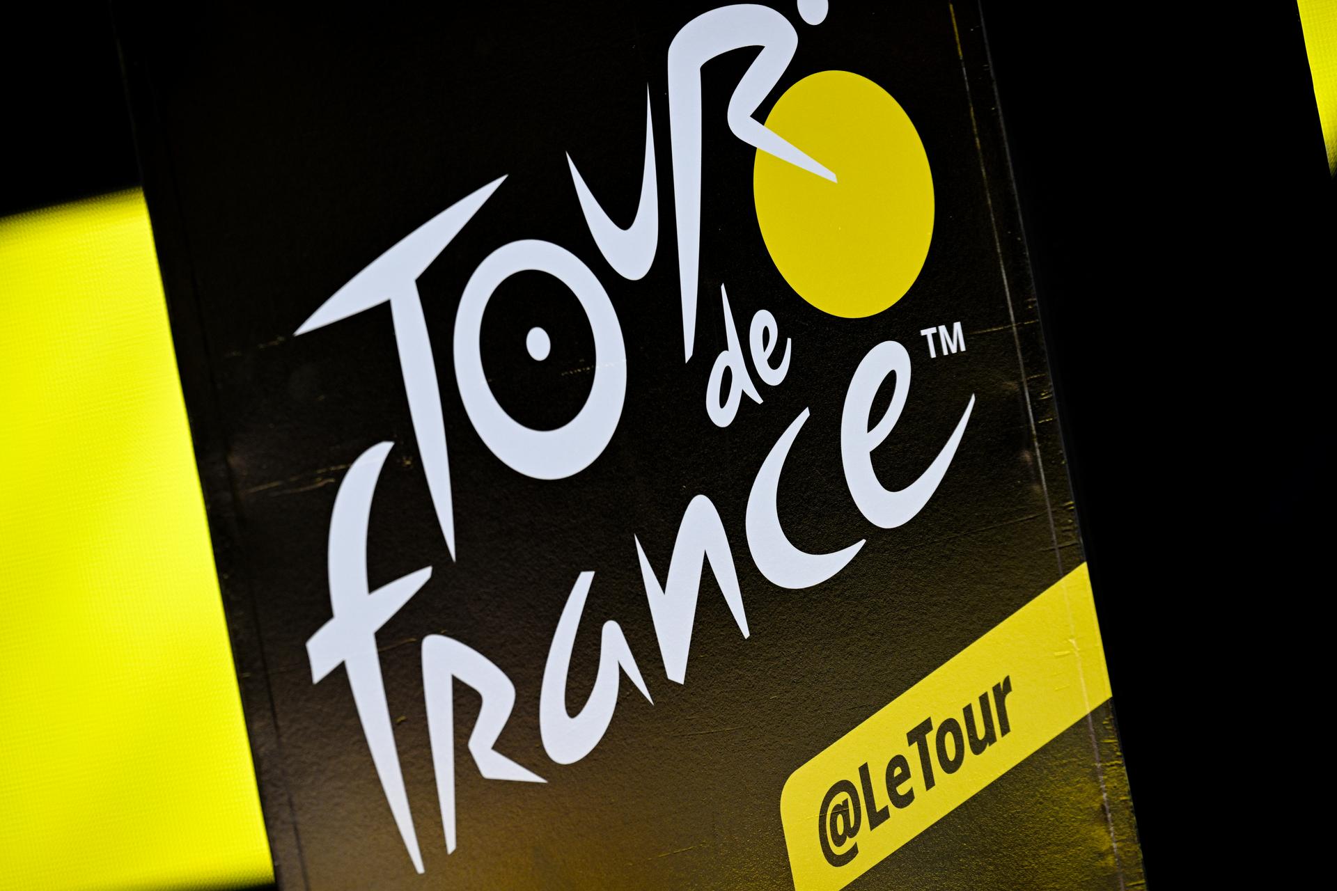 The Tour de France logo pictured before the first stage of the 2026 Tour de France cycling race, a team time trial of 19km with start and finish in Barcelona, Spain, Saturday 04 July 2026. The 113th edition of the Tour de France starts on Saturday 4 July in Barcelona, Spain, and will finish in Paris, France on the 26th of July. BELGA PHOTO JASPER JACOBS