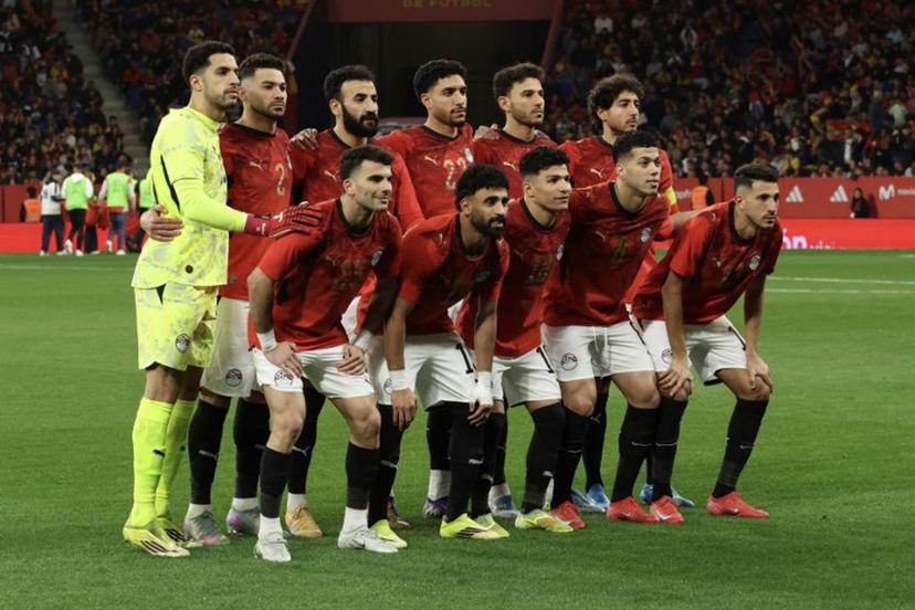 Egypt's players line up before the international friendly football match between Spain and Egypt at RCDE Stadium in Cornella de Llobregat, near Barcelona, on March 31, 2026. Lluis GENE / AFP