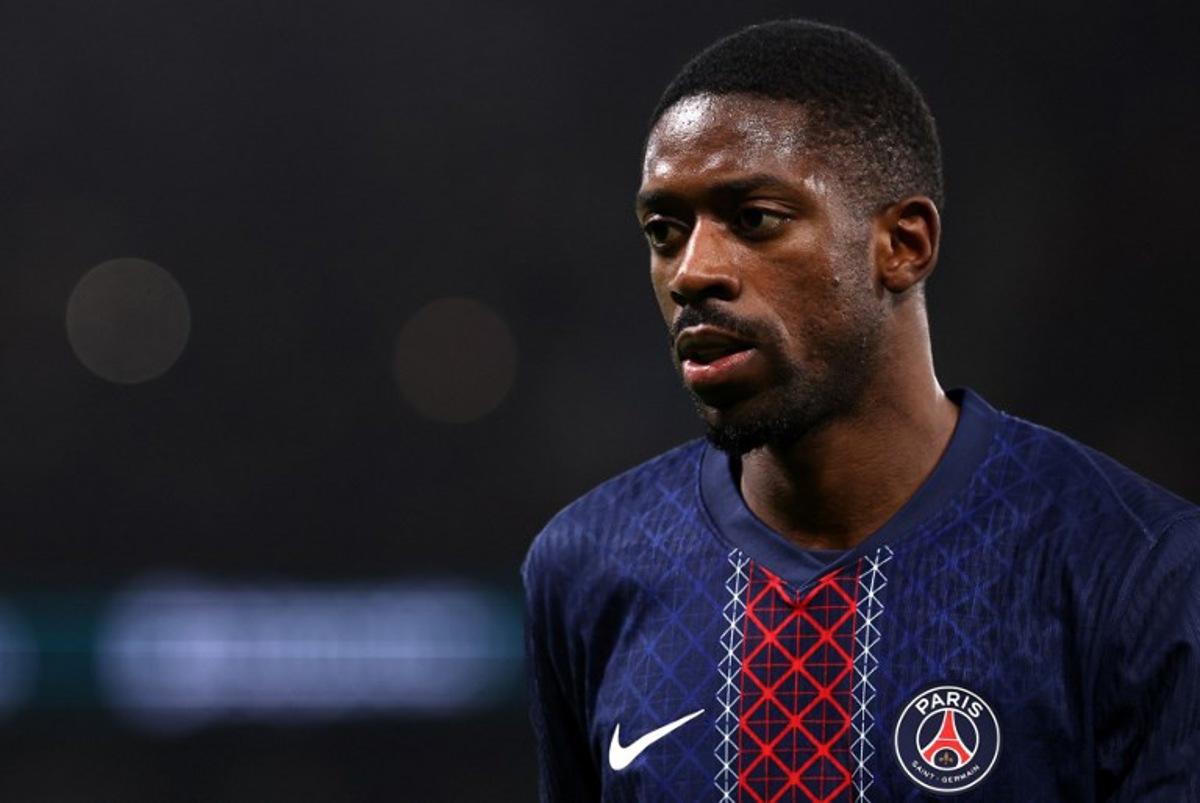 Paris Saint-Germain's French forward #10 Ousmane Dembele reacts during the French L1 football match between Paris Saint-Germain (PSG) and Stade Rennais FC at the Parc des Princes stadium in Paris on December 6, 2025. FRANCK FIFE / AFP